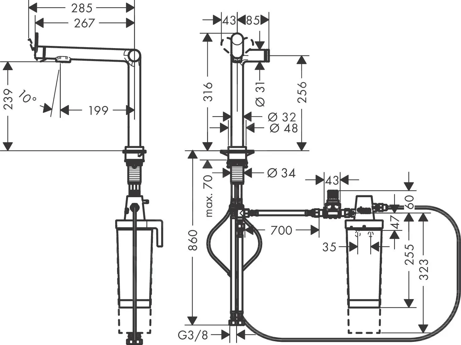 Hansgrohe Aqittura M91 - Miscelatore Da Lavello Con Funzione Di Filtraggio, Nero Opaco 76802670 2 Hansgrohe Aqittura M91 - Miscelatore Da Lavello Con Funzione Di Filtraggio, Nero Opaco 76802670 - immagine 2