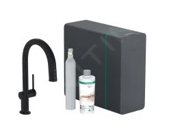 Hansgrohe Aqittura M91 - Miscelatore Da Lavello, Con Bocca Di Erogazione Estraibile, SodaSystem, SBox, Nero Opaco 76806670
